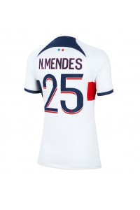 Paris Saint-Germain Nuno Mendes #25 Jalkapallovaatteet Naisten Vieraspaita 2023-24 Lyhythihainen